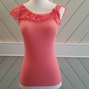 Hanky Panky shirred top with silk ruffle neckline